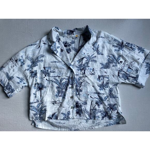 C & C California‎ XS Womens Crop Button Down Linen Rayon Shirt Casual - Picture 1 of 8
